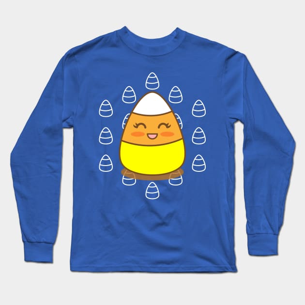 Cute Kawaii Candy Corn with Face Long Sleeve T-Shirt by Irene Koh Studio